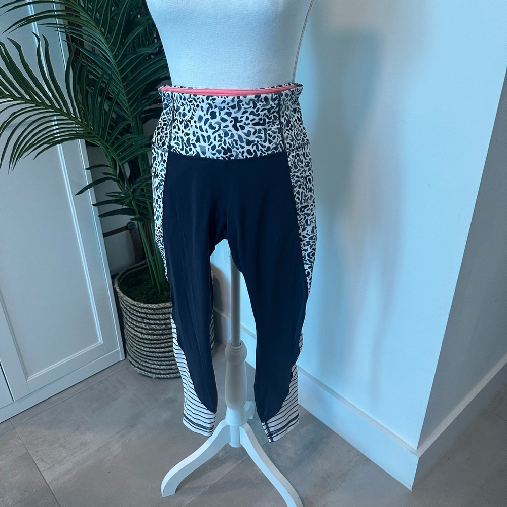 Athleta Leopard Print and Black Yoga Pants